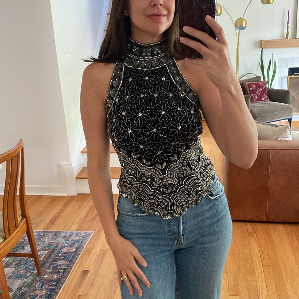 Beaded Sequin Going Out Top Halter y2k